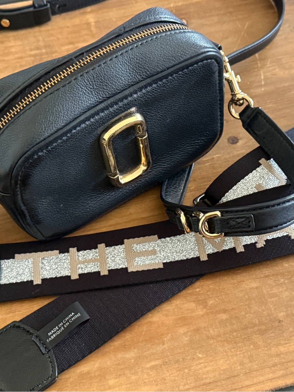 Marc Jacobs Black Leather Camera Crossbody with extra strap